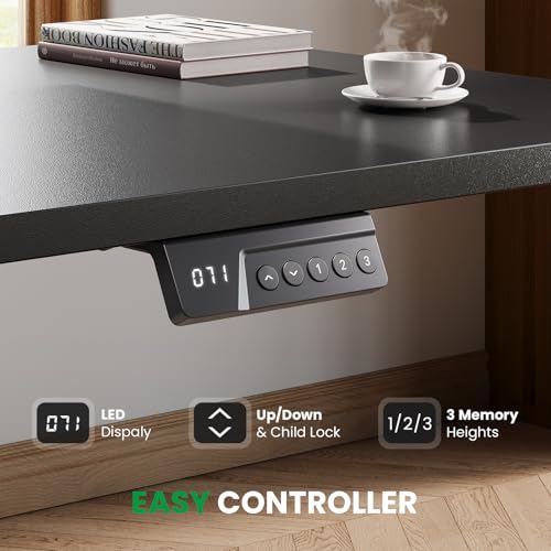 L-Shaped Standing Desk - 63 x 55 Inch Adjustable Corner Standing Desk with Charging Station - L Shape Sit Stand Table with Memory Controller, Splice Board for Home Office