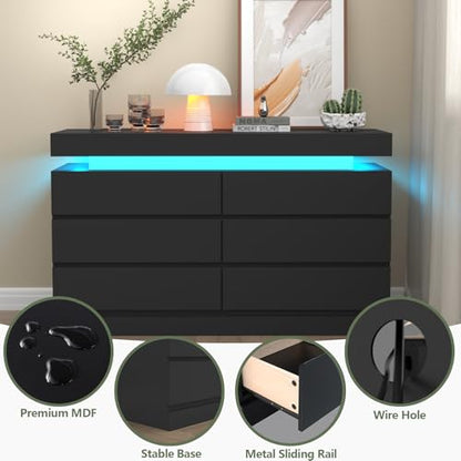 6 Drawer Dresser with Power Outlet, Dresser with LED Light, view 7