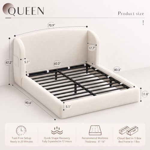 Queen Cloud Bed Frame with 47.2" Tall Wingback Cushion Headboard, view 3