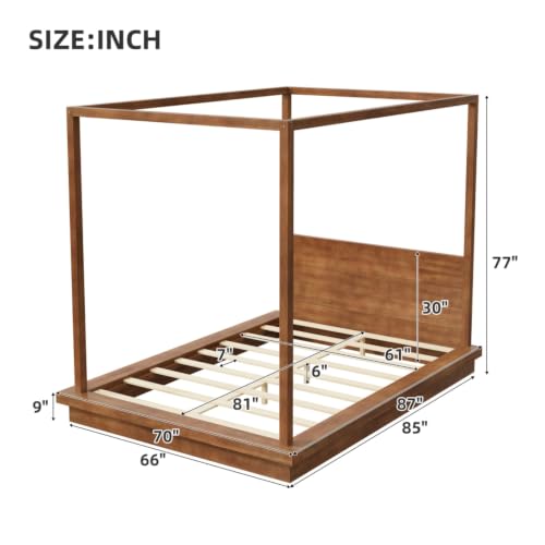 Queen Size Canopy Bed with Headboard (Brown), view 3