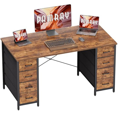 47 Inch Computer Desk with 8 Fabric Drawers PC Gaming Desk Home Office Study Work Writing Table for Bedroom Vintage