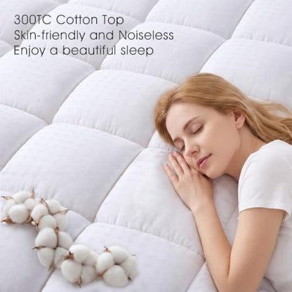 Queen Size Mattress Pad Cotton Pillow Top Mattress Topper White, view 5