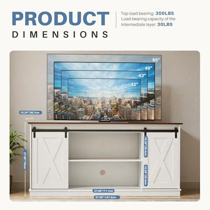 TV Stand for 65 Inch Television, Entertainment Center with Storage Shelves, Mid Century Modern Media TV Console Table for Bedroom Living Room, Office Furniture, White