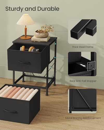 Nightstand with 2 Fabric Drawers, Bedside Table, Side End Table, view 8