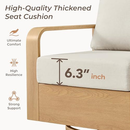 CHITA Patio Furniture Set, Outdoor Aluminum Bistro Set with Swivel Chair | 360° Swivel Chairs, Aluminum Frame, Wood-Like Finish Grain, 6.3in Thickened Cushion, Olefin Washable Covers, Anti-slip Straps