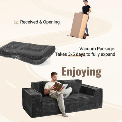 77'' Modern Cloud Loveseat Couch, No Assembly Required Deep Seat Sofa in Chenille Includes 2 pcs Pillows for Living Room, Bedroom, Apartment(Black)