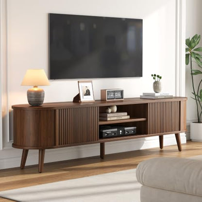 70" Mid Century Modern TV Stand for TVs up to 70 Inch, TV Console, Walnut, view 7