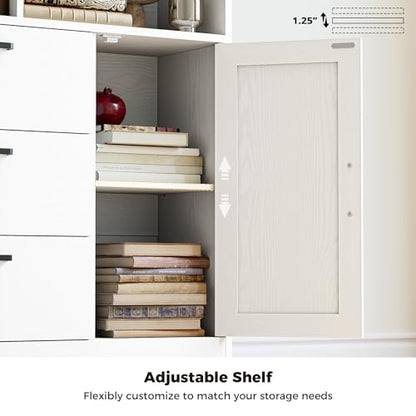 70.9-Inch Bookcase with Doors and 3 Drawers, White, view 7