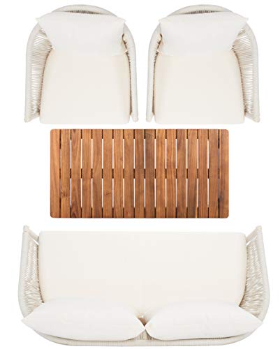 SAFAVIEH Outdoor Collection Velso Beige/Beige/Natural Solid Wood 4-Piece, view 7