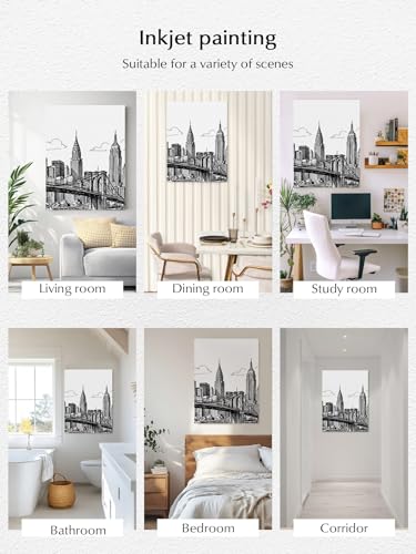 NuYeBiofx Modern Bridge Building Sketch Canvas Wall Art Prints,48"x32" Framed Picture Artwork Monochrome Architecture Art Printed Canvas Oil Painting for Living Room Bedroom Office,Ready to Hang