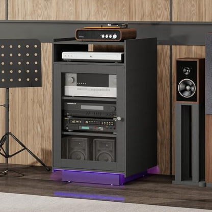 Media Cabinet with Glass Door, 5 Tier Stereo Cabinet, Black, view 8
