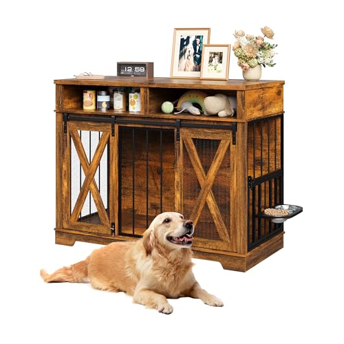 47" Dog Crate Furniture, Wooden Dog Kennel Indoor with Storage, view 2