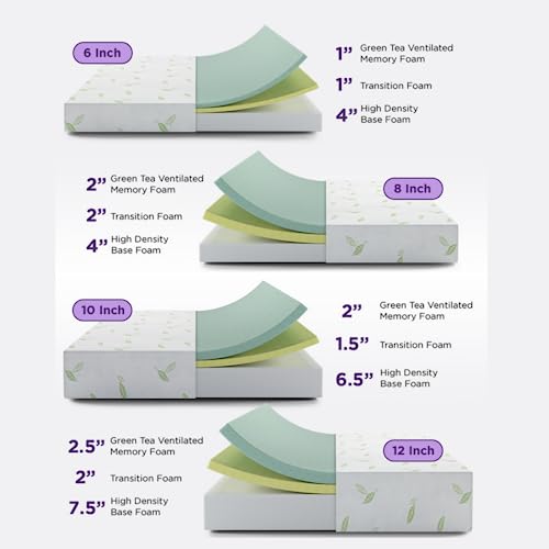 Twin Size, 6 Inch Anula Green Tea Infused Memory Foam Mattress, Bed in a Box, CertiPUR-US Certified