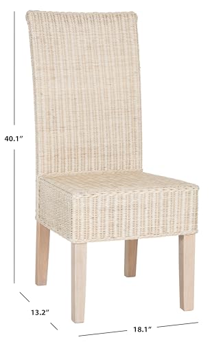 SAFAVIEH Furniture - Arjun Wicker Dining Chair Set of 2 - White Washed - Rattan - Coastal Woven Design - Ideal for Dining Room, Kitchen, 17.7" Seat Height (SEA8013D-SET2)