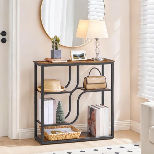 29.5" Console Table, 5-Tier Narrow Entryway Table, Behind Couch Table with Storage Shelves, Sofa Table for Hallway, Living Rooms, Entryway, Rustic Brown and Black BF69XG01
