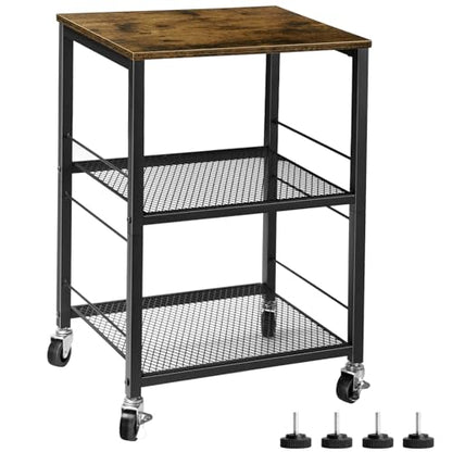 Side Table Small with Wheels Industrial Night Stand Storage Shelf 3 Tier Wood End Table with Metal Frame for Small Space Living Room Bedroom Kitchen Office