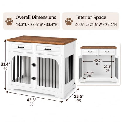 43.3" Dog Crate Furniture with Rotating Bowl for Large Medium Dogs, view 7