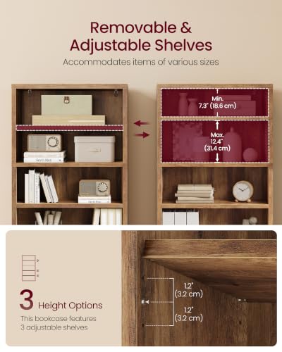 5-Tier Bookshelf, Minimalist Bookcase with Adjustable Shelves, view 6