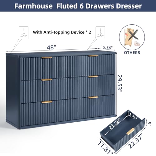 Fluted 6 Drawers Dresser for Bedroom, view 3