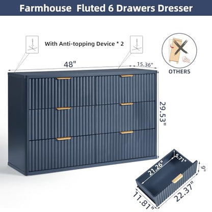 Fluted 6 Drawers Dresser for Bedroom, view 3