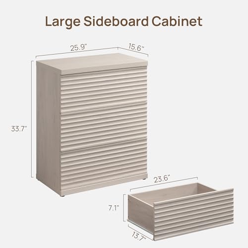 Sideboard Cabinet with Storage, Modern Fluted Buffet Cabinet with 3 Large Drawers, Mid Century Entryway Cabinet for Living Room, Kitchen