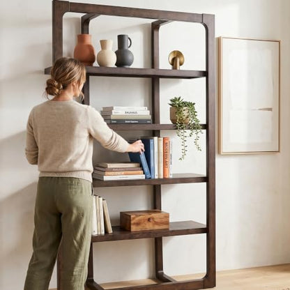 Signature Design by Ashley Breckington 76" Bookcase, 48-Inch Open Etagere Bookshelf, Hardwood Solids, Oak Veneer, and MDF Substrates, Display Shelving for Living Room and Home Office, Dark Brown
