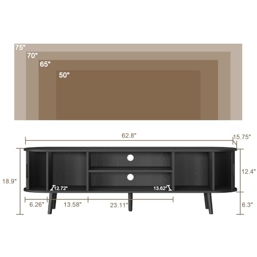 62.8" Mid Century Modern TV Stand with Fluted Sliding Doors, view 3