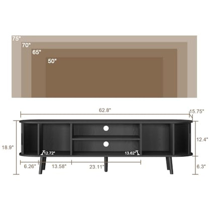 62.8" Mid Century Modern TV Stand with Fluted Sliding Doors, view 3