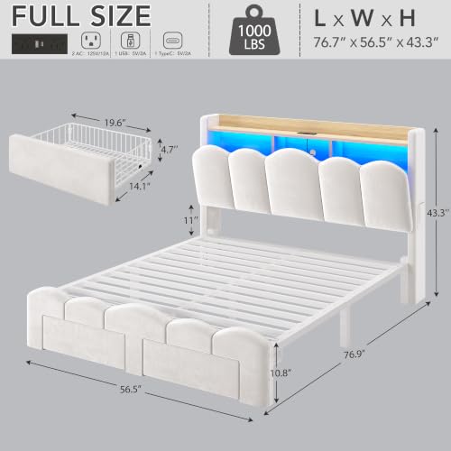 White Full Bed Frame with Storage, view 3