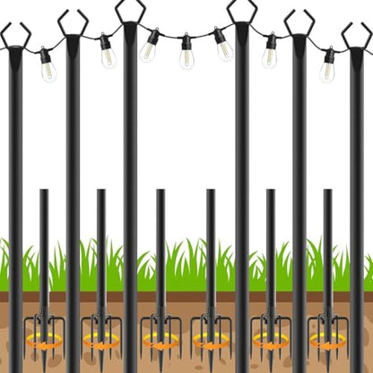 AHRLHR 6 Pack String Light Poles, Outdoor String Light Pole 10 ft Forked Metal Light Pole with Adjustable Outdoor Light Stand, Deck, Backyard, Garden, Wedding, Rustproof and Sturdy with Hooks.