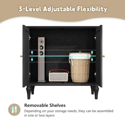Black Sideboard Buffet Cabinet with Storage, Mid-Century Modern Storage Cabinet with 2 Doors and Adjustable Shelves, Accent Style Sideboard for Entryway, Dining Room, Living Room
