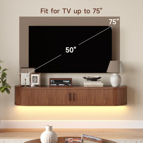 55" Floating TV Stand, Wall Mounted Entertainment Center Walnut, view 4