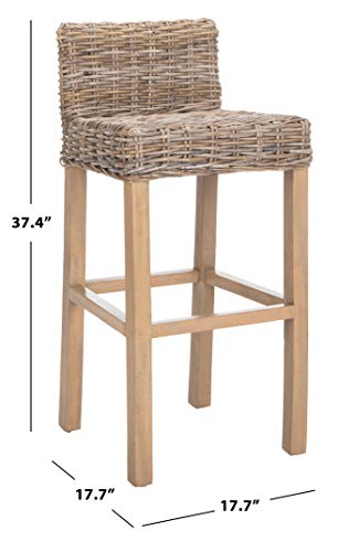 SAFAVIEH Furniture - Cypress Bar Stool - 29.72" Seat Height - Natural Unfinished & Taupe - Mango Wood - Coastal Saddle Design - Ideal for Kitchen, Bar Area, Dining Room - Fully Assembled (FOX6502B)