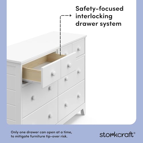 Moss 6 Drawer Dresser (White) – GREENGUARD Gold Certified Nursery Dresser, Safety-Focused Interlocking Drawer System, Chest of Drawers for Bedroom, Wood Craftsmanship