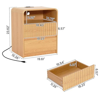 6 Drawer Dresser and Nightstand Sets 3-Piece, 48" Wide Mid Century Modern Dresser & Nightstand Set of 2 with Curved Profile Design, Wood Chest of Drawers Cabinet Set for Living Room, Hallway, Oak