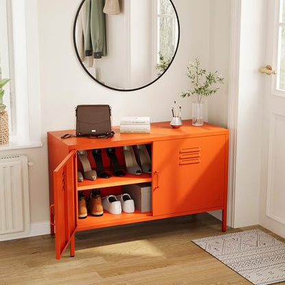 Orange Metal Storage Cabinet with 2 Doors and Adjustable Shelves, view 7
