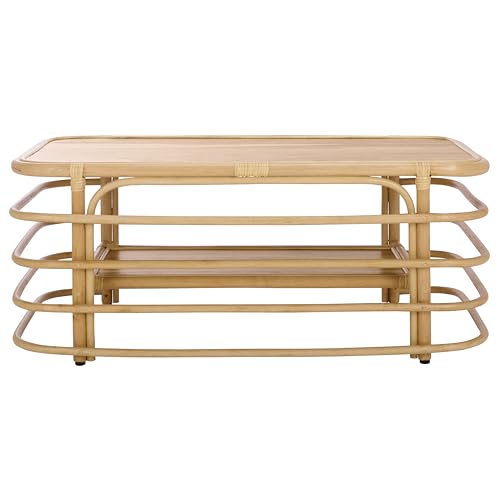SAFAVIEH Home Collection - Maestro Natural Rattan & Wood Coffee Table, Rectangular Design with Lower Shelf, Fully Assembled (COF5400A)