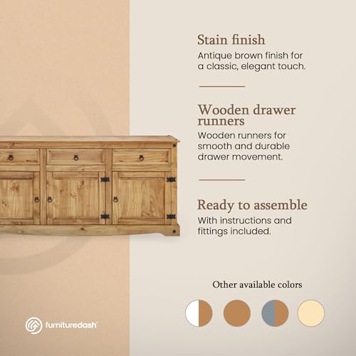 Solid Wood Buffet Sideboard 65.9" W, 16.9" D, 31.6" H, 3 Doors & 3 Drawers, view 6