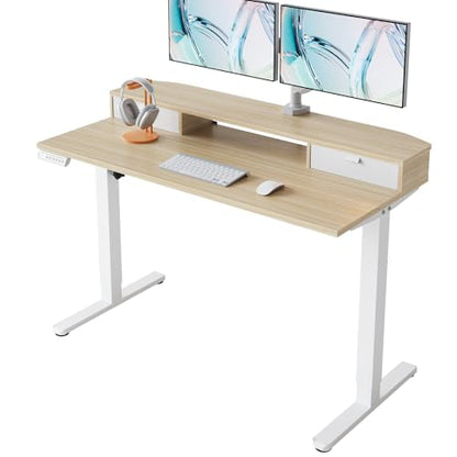 48 x 24 inch Small Electric Standing Desk with 2 Drawers, C-Clamp Mount Compatible, Height Adjustable Sit Stand Desk, Home Office Stand Up Desk with 4 Memory Height Settings, Light Walnut