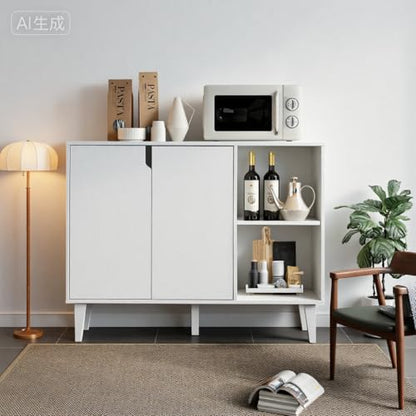 Kitchen Buffet Cabinet Storage Sideboard with 2 Doors 2 Shelves, 41.8" L x 15" W x 32.5" H (White)