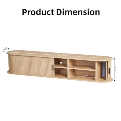 Floating TV Stand, Mid-Century Modern Media Console, Natural, view 4