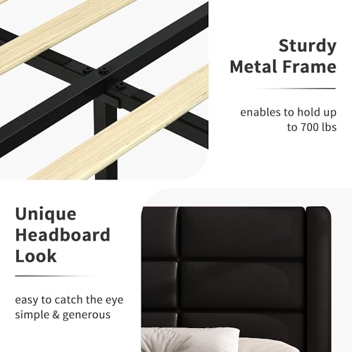 Modern Black Faux Leather Bed Frame with LED Lights, view 6