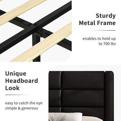 Modern Black Faux Leather Bed Frame with LED Lights, view 6