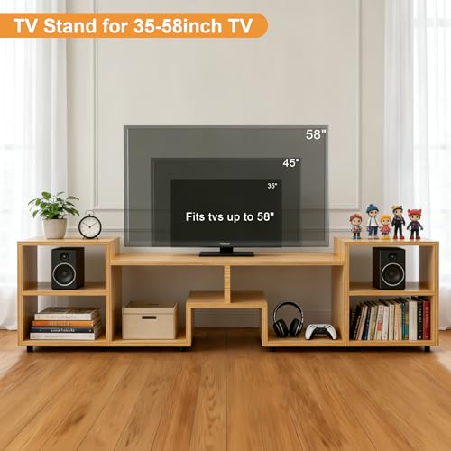 60" Walnut TV Stand for 65" with Shelf,Modern Entertainment Center, view 4