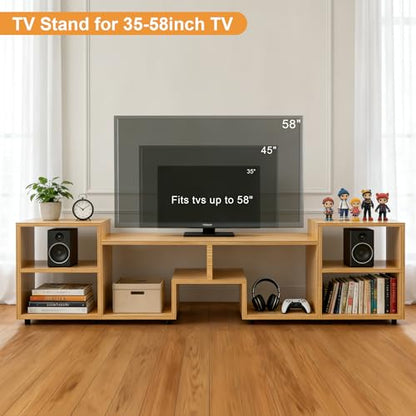 60" Walnut TV Stand for 65" with Shelf,Modern Entertainment Center, view 4