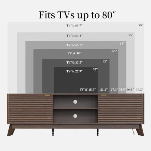 Mid Century Modern TV Stand for Living Room 70 in Fluted TV Console, view 4