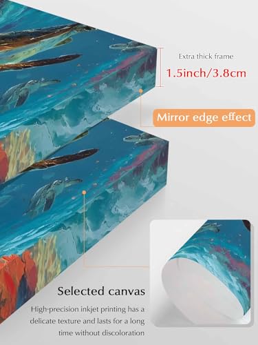 NuYeBiofx Summer Underwater Sea Turtle Canvas Wall Art Prints,40"x28" Framed Picture Artwork Coastal Ocean Creature Printed Canvas Oil Painting for Living Room Bedroom Office,Ready to Hang