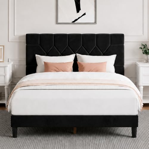 Full Size Velvet Headboard Bed Frame Black, view 2