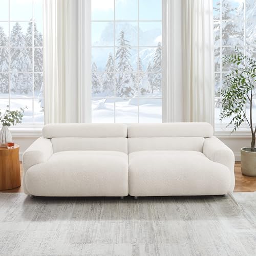 90" Oversized Loveseat Sofa, Cloud Deep Seat Boucle Couch, 3 Seater Comfy Couch for Living Room,Modern Extra Large 2 Seater Tufted Upholstered Sofa for Small Spaces, White | 90" Oversized
