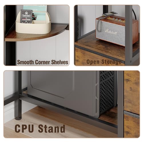 Corner Desk with 6 Fabric Drawers Shelves for Small Space Computer Desk, view 6